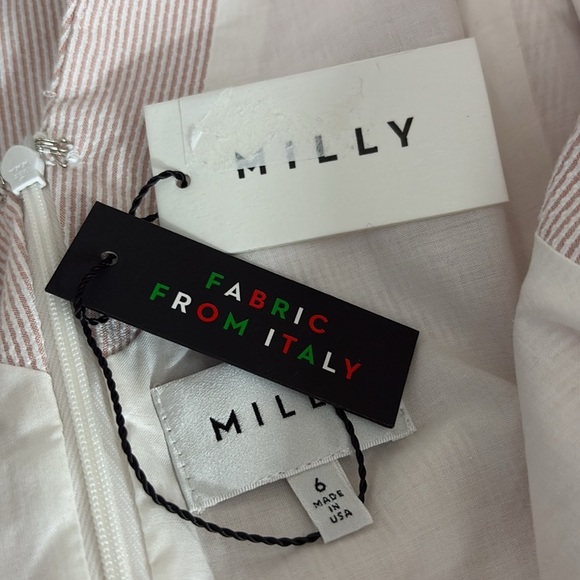 Milly Slim Shift Pinstripe Italian Fabric Seersucker Dress in Pink- NEW - Size 6 - Picture 7 of 10